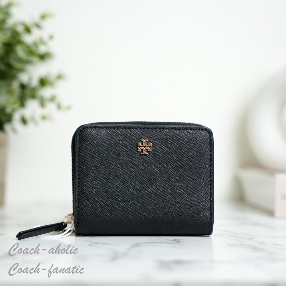 NWT Tory Burch Emerson Mini Saffiano Leather Wallet in Black 147606